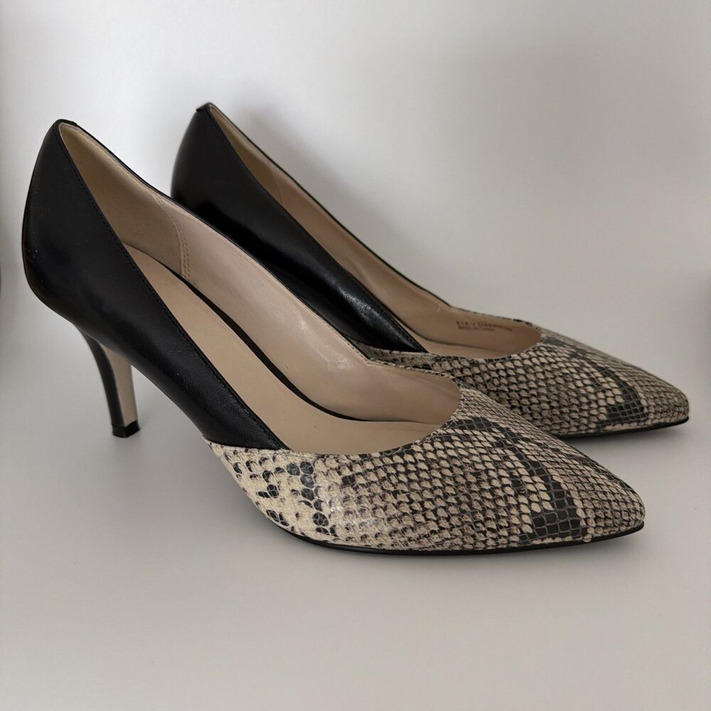 Cole Haan Grand OS Sz 9B Snakeskin Black Leather Mixed Stiletto High Heel Pumps
